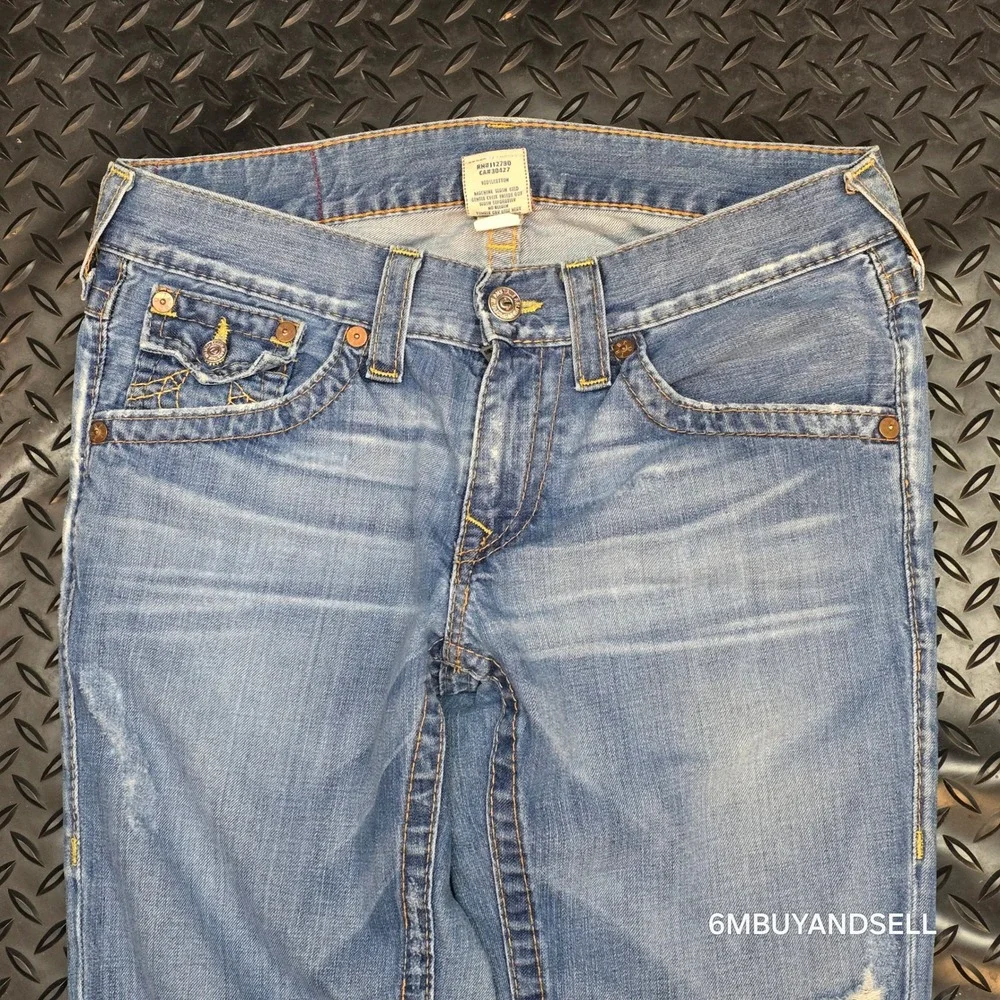 True‎ Religion Ricky Straight Leg Jeans Mens 34 Light Wash Distressed USA Y2K